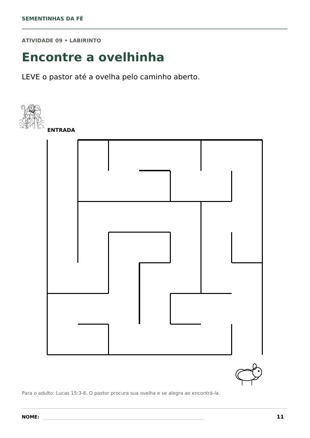 Página de labirinto do pastor e a ovelha