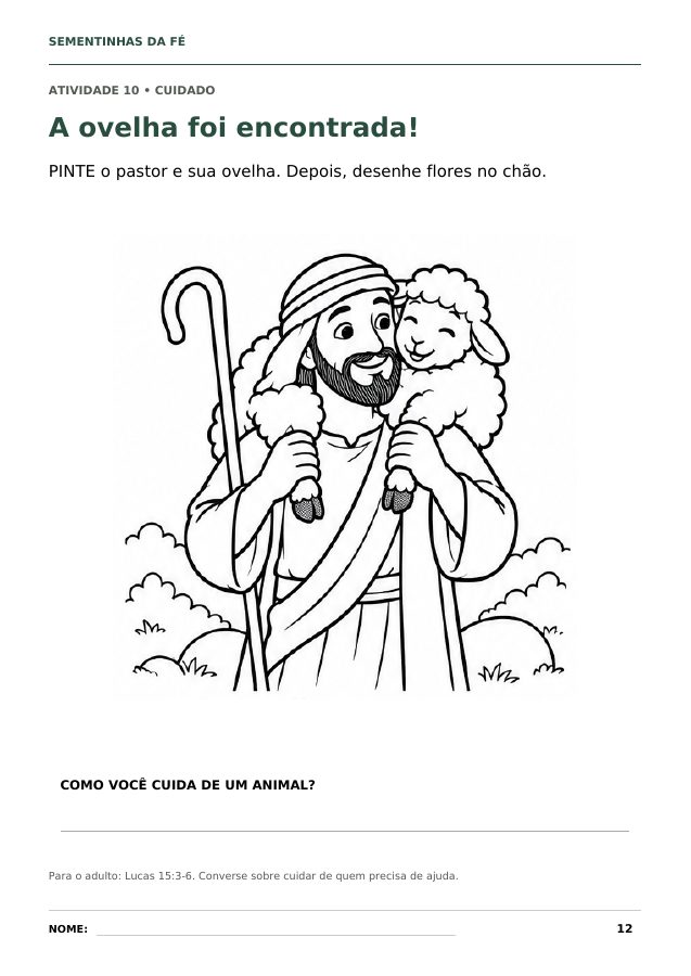 Página para colorir: o pastor carregando a ovelha encontrada