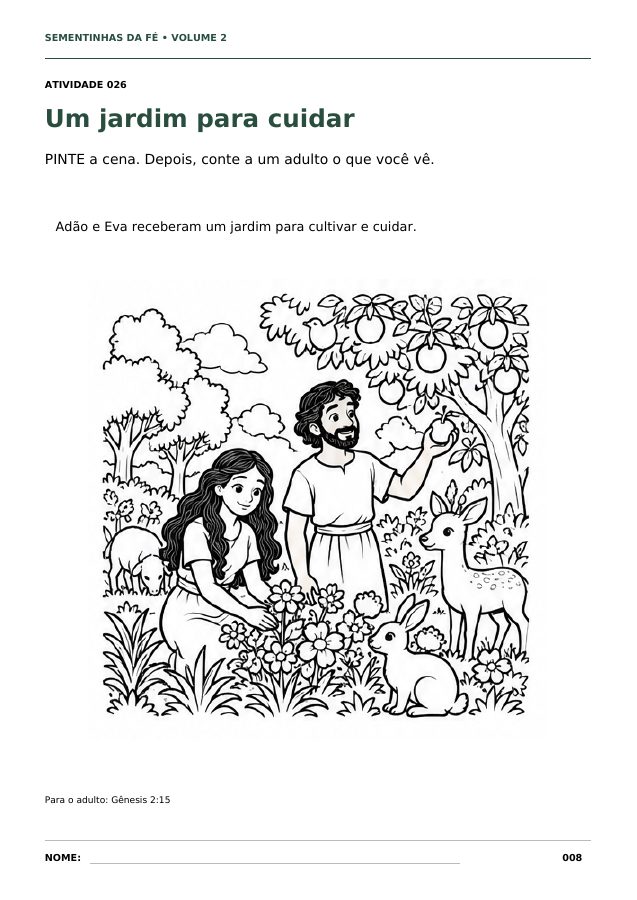 Página para colorir: Adão e Eva no jardim