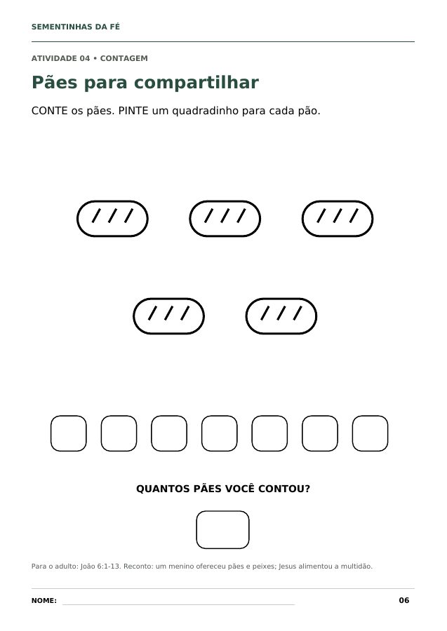 Atividade de contagem: contar os pães e pintar um quadradinho para cada